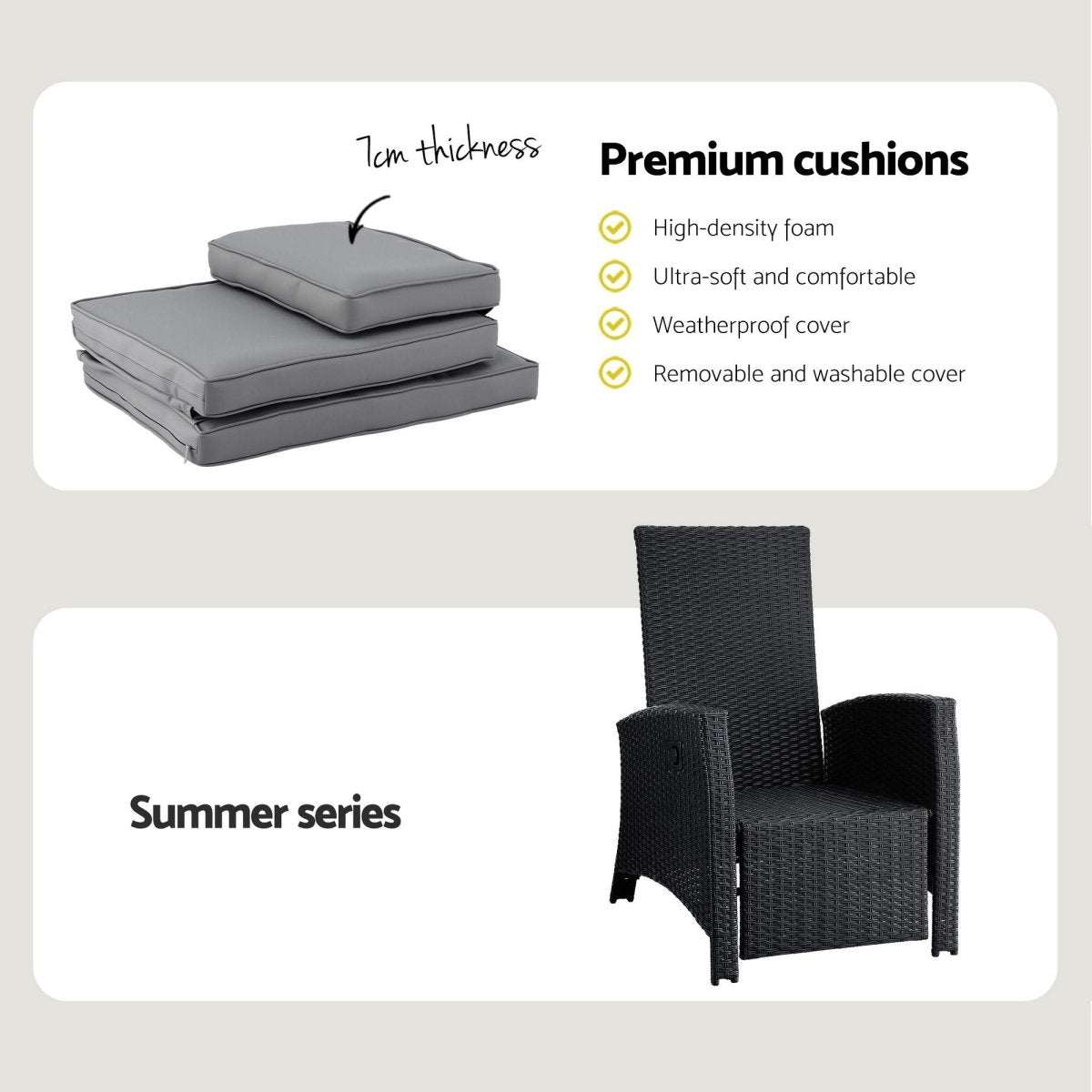 Gardeon Outdoor Recliner Chairs Sun lounge Wicker Lounger Patio Furniture Adjustable Black | Furniture > Outdoor > Outdoor Chairs