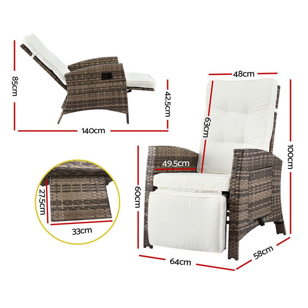 Gardeon Outdoor Recliner Chairs Sun lounge Wicker Lounger Patio Furniture Adjustable Brown | Outdoorium