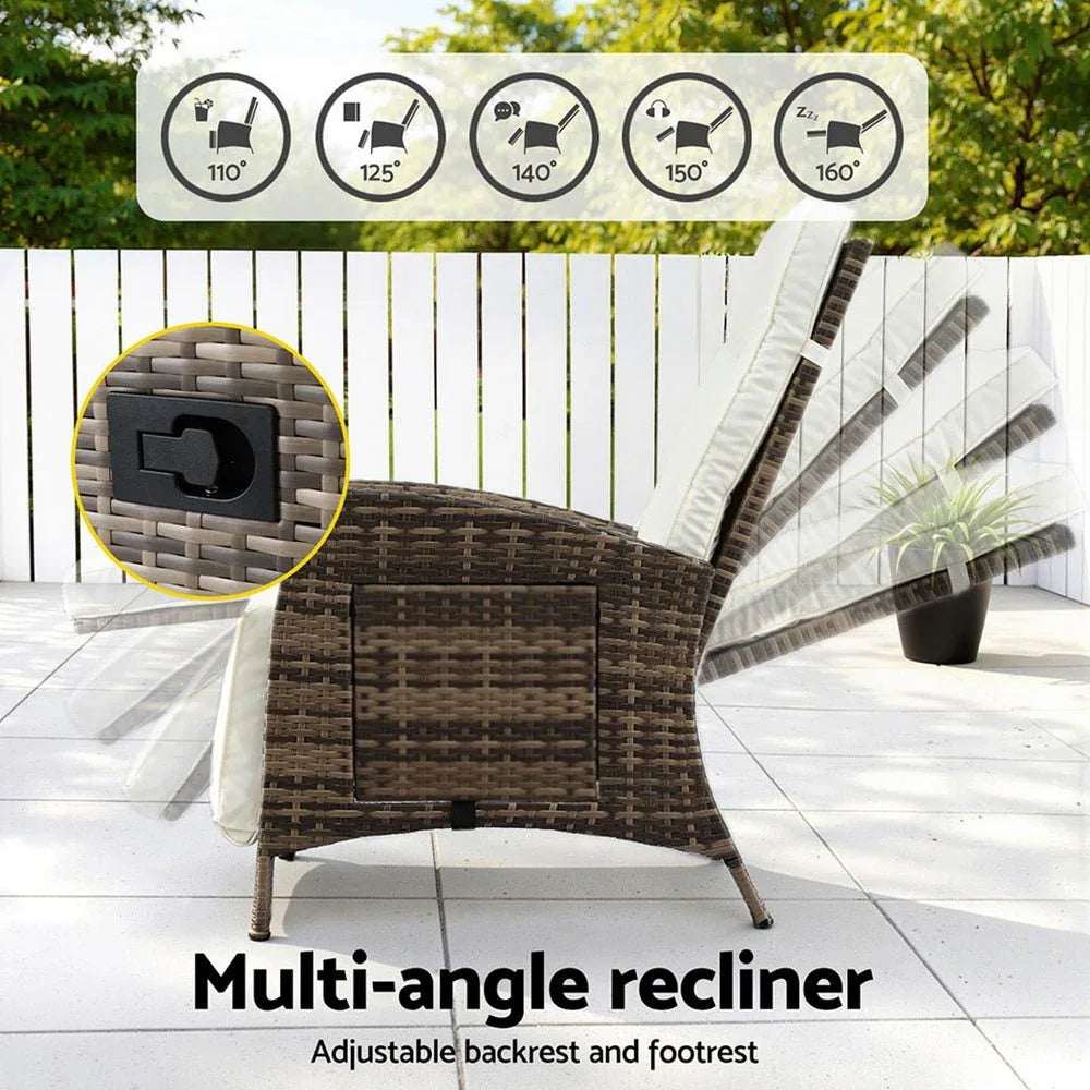 Gardeon Outdoor Recliner Chairs Sun lounge Wicker Lounger Patio Furniture Adjustable Brown | Furniture > Outdoor > Outdoor Chairs