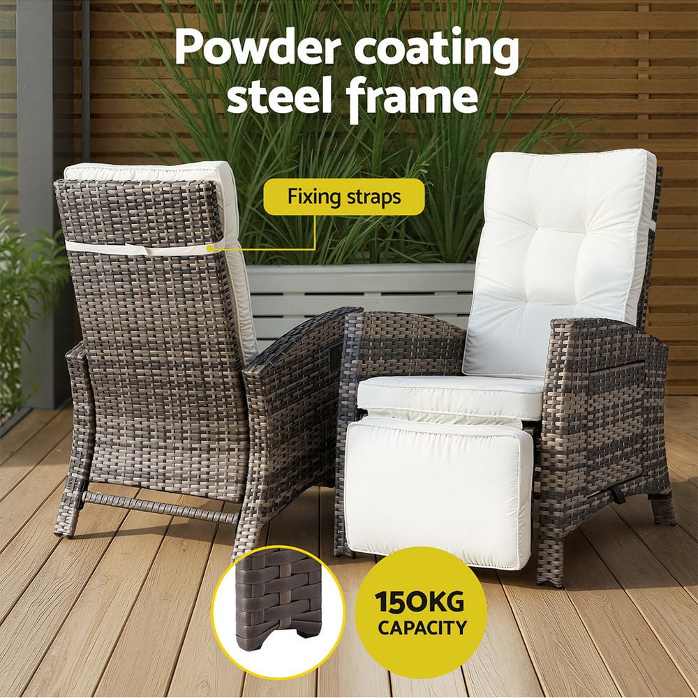 Gardeon Outdoor Recliner Chairs Sun lounge Wicker Lounger Patio Furniture Adjustable Brown | Outdoorium