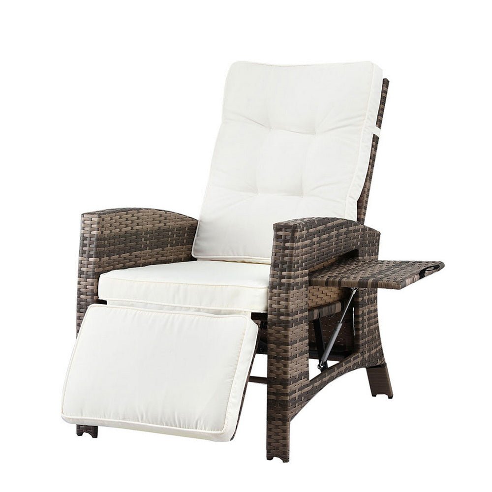 Gardeon Outdoor Recliner Chairs Sun lounge Wicker Lounger Patio Furniture Adjustable Brown | Outdoorium