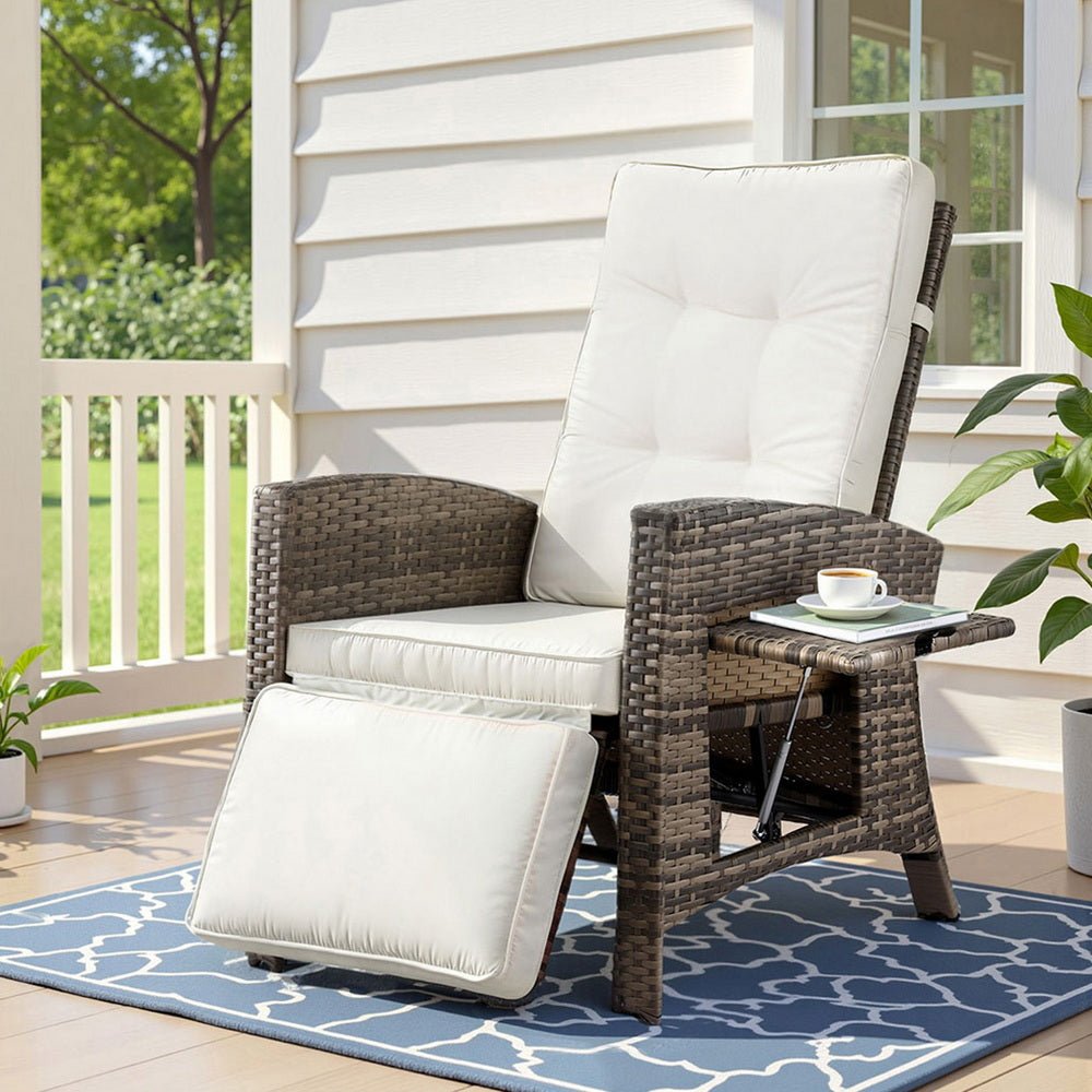 Gardeon Outdoor Recliner Chairs Sun lounge Wicker Lounger Patio Furniture Adjustable Brown | Outdoorium