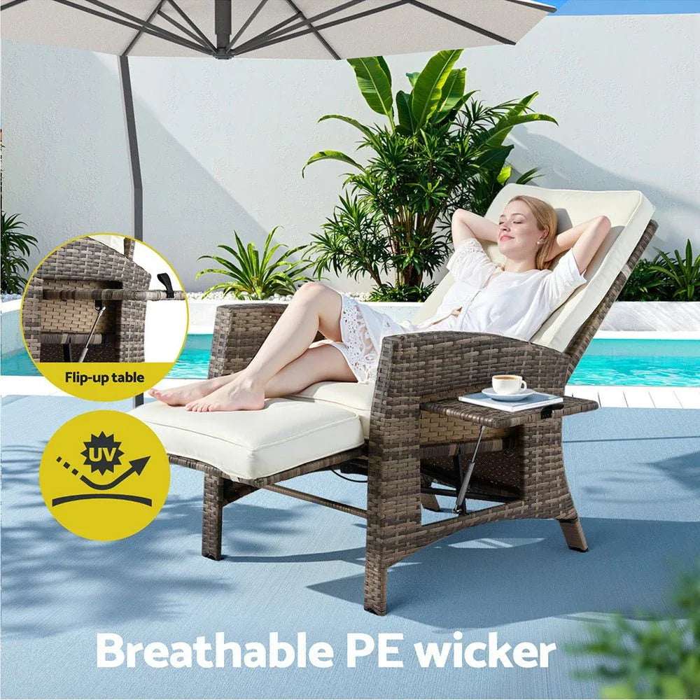 Gardeon Outdoor Recliner Chairs Sun lounge Wicker Lounger Patio Furniture Adjustable Brown | Furniture > Outdoor > Outdoor Chairs