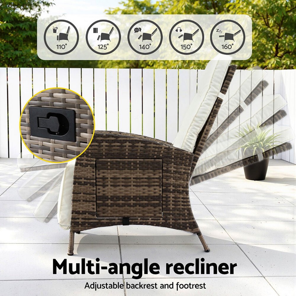 Gardeon Outdoor Recliner Chairs Sun lounge Wicker Lounger Patio Furniture Adjustable Brown | Outdoorium