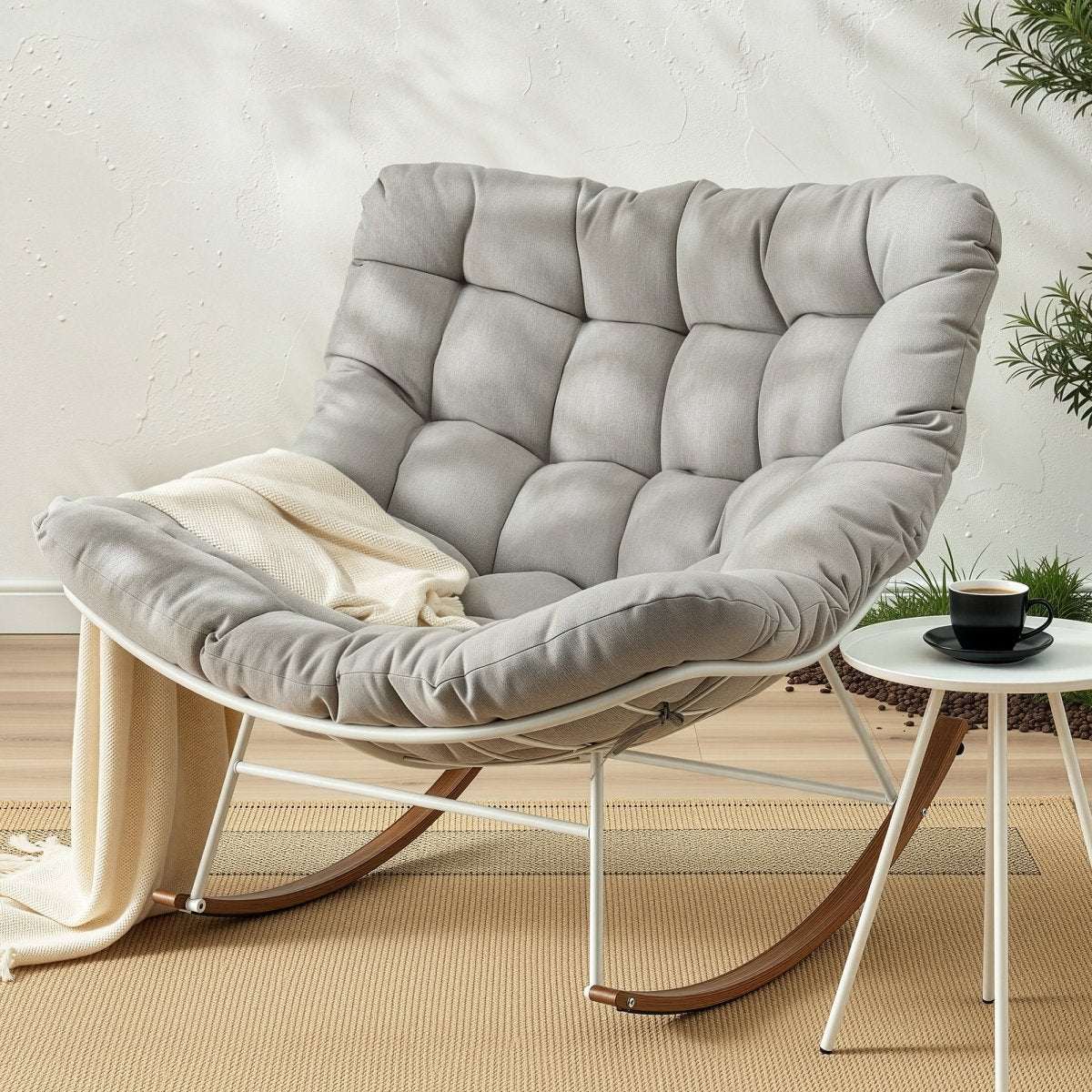 Gardeon Outdoor Rocking Chair Furniture Papasan Recliner Garden Patio Lounge Setting White | Furniture > Outdoor > Outdoor Chairs