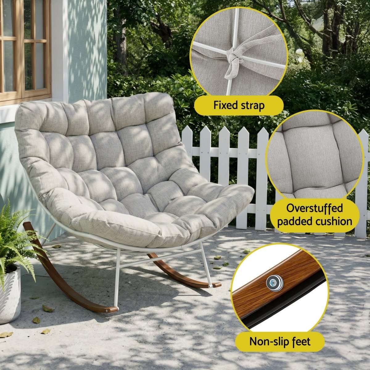 Gardeon Outdoor Rocking Chair Furniture Papasan Recliner Garden Patio Lounge Setting White | Furniture > Outdoor > Outdoor Chairs