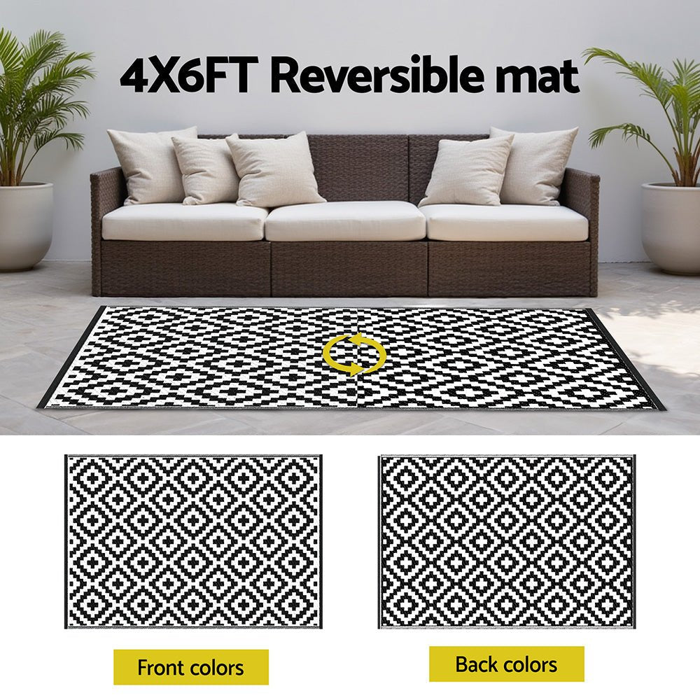 Gardeon Outdoor Rugs 120x180cm Large Carpet Reversible Area Mat PP Dual - Sided Patio Rug Cross | Outdoorium