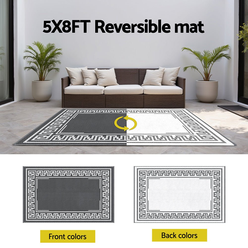 Gardeon Outdoor Rugs 152x244cm Large Carpet Reversible Area Mat PP Dual - Sided Patio Rug Greek Key | Outdoorium
