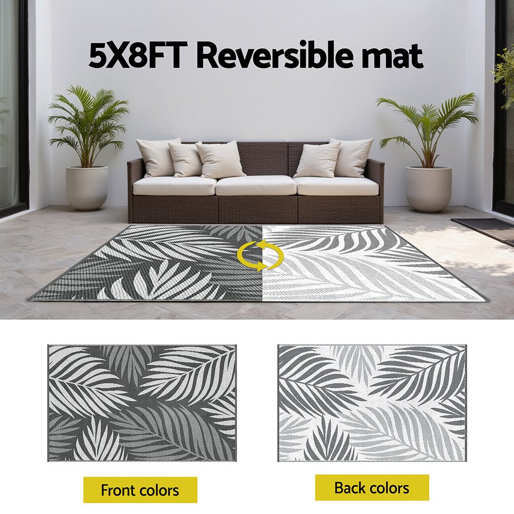 Gardeon Outdoor Rugs 152x244cm Large Carpet Reversible Area Mat PP Dual - Sided Patio Rug Leaf | Outdoorium