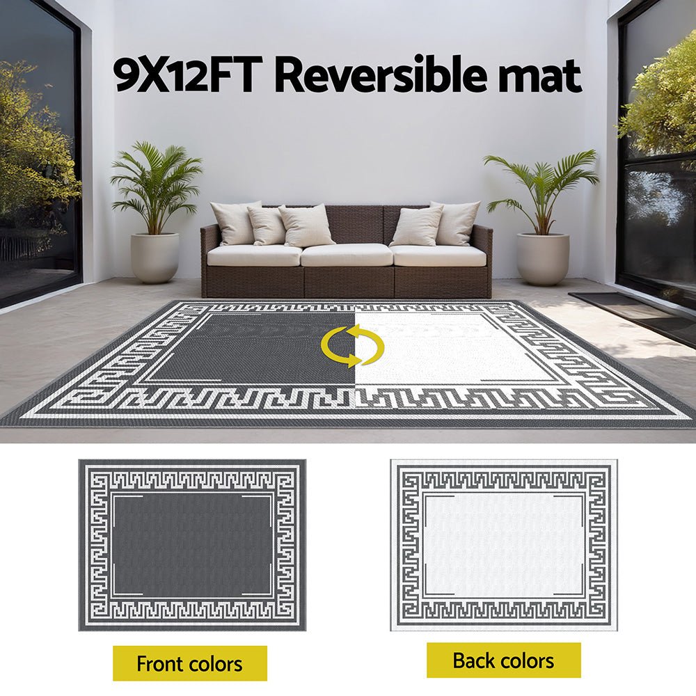 Gardeon Outdoor Rugs 274x366cm Large Carpet Reversible Area Mat PP Dual - Sided Patio Rug Greek Key | Outdoorium
