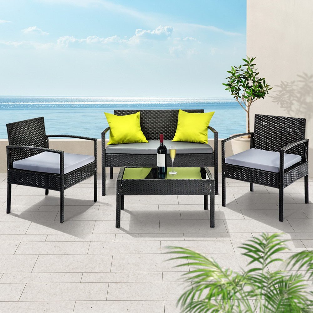 Gardeon Outdoor Sofa Set Wicker Lounge Setting Table and Chairs Patio Furniture - Outdoorium