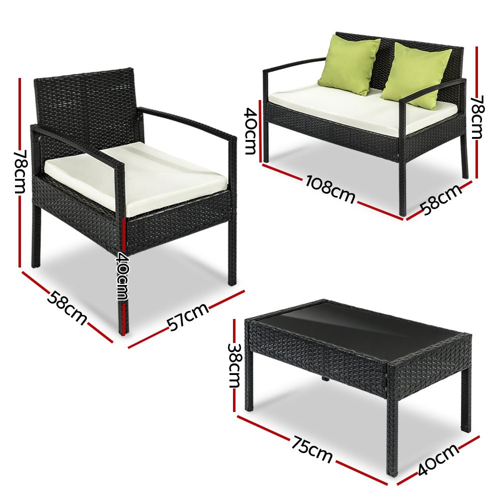 Gardeon Outdoor Sofa Set Wicker Lounge Setting Table and Chairs Patio Furniture - Outdoorium