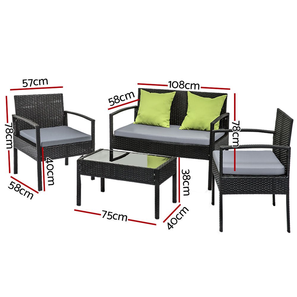 Gardeon Outdoor Sofa Set Wicker Lounge Setting Table and Chairs Storage Cover - Outdoorium