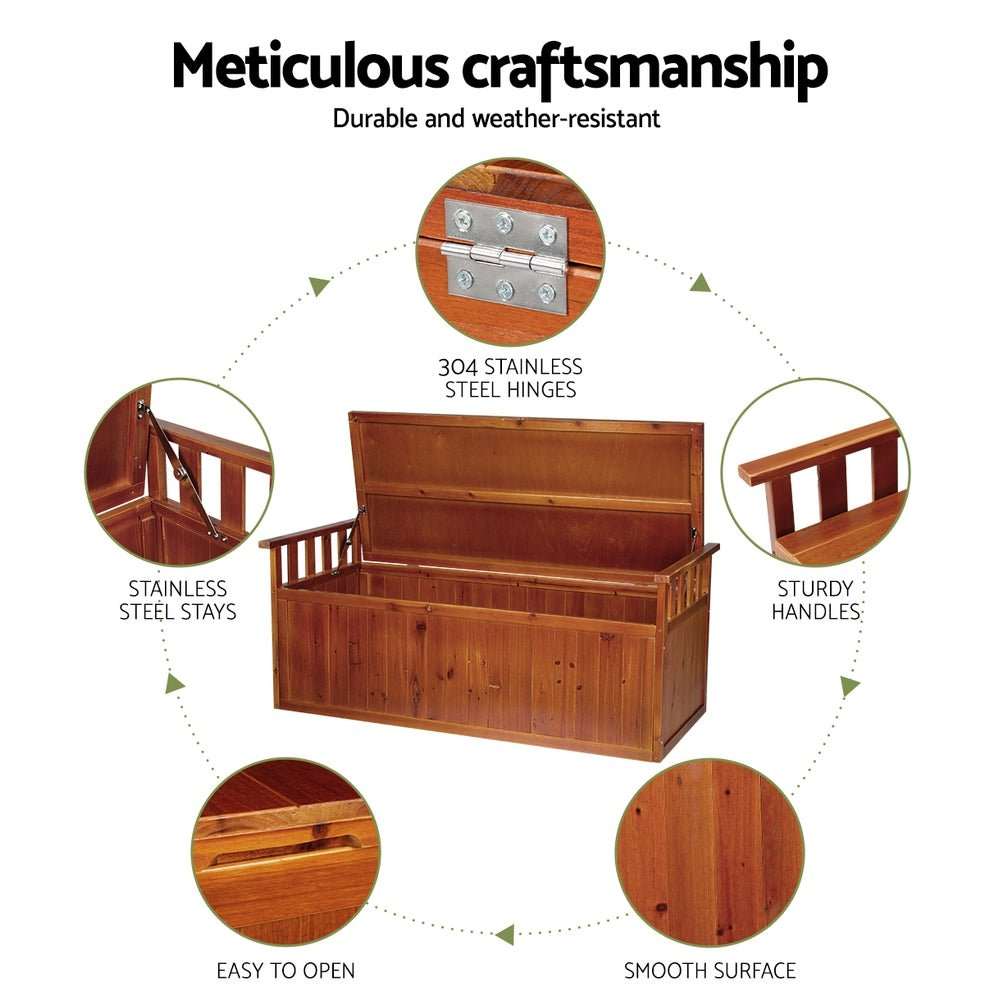 Gardeon Outdoor Storage Bench Box 129cm Wooden Garden Toy Chest Sheds Patio Furniture XL Natural | Home & Garden > Storage