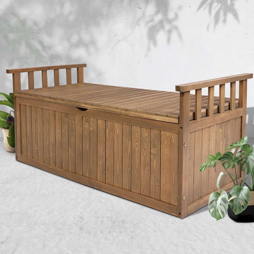 Gardeon Outdoor Storage Bench Box 129cm Wooden Garden Toy Chest Sheds Patio Furniture XL Natural | Home & Garden > Storage