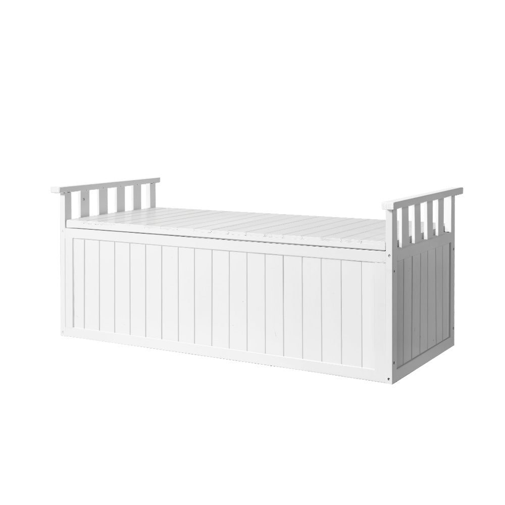 Gardeon Outdoor Storage Bench Box 129cm Wooden Garden Toy Chest Sheds Patio Furniture XL White - Outdoorium