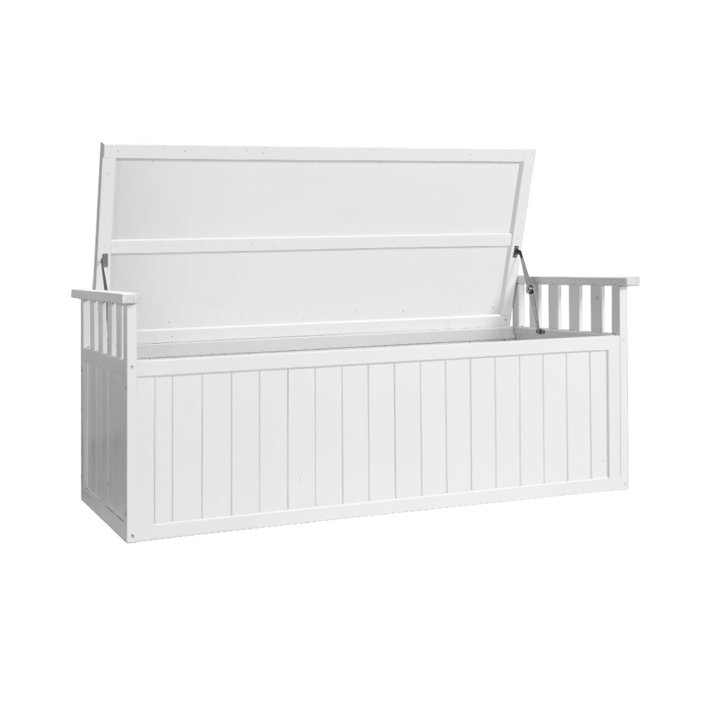 Gardeon Outdoor Storage Bench Box 129cm Wooden Garden Toy Chest Sheds Patio Furniture XL White - Outdoorium
