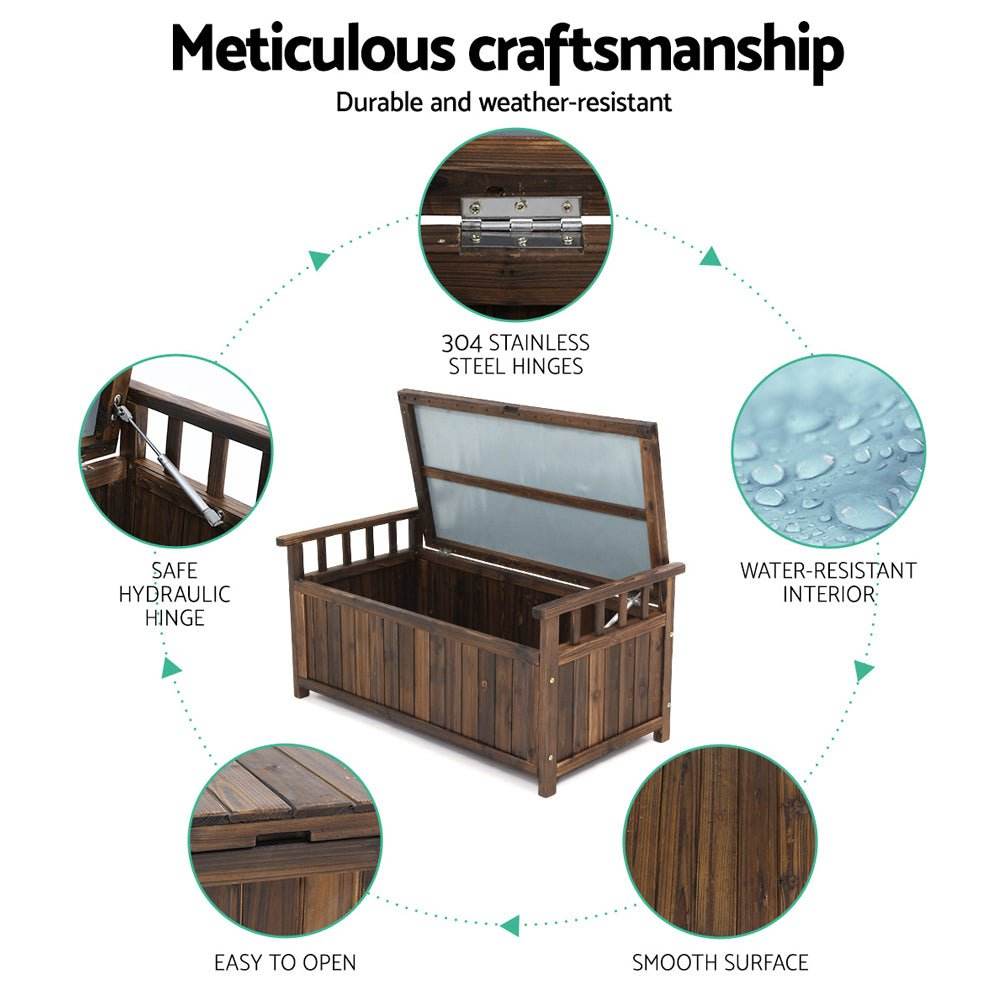Gardeon Outdoor Storage Bench Box Wooden Garden Toy Tool Shed Patio Furniture Charcoal - Outdoorium
