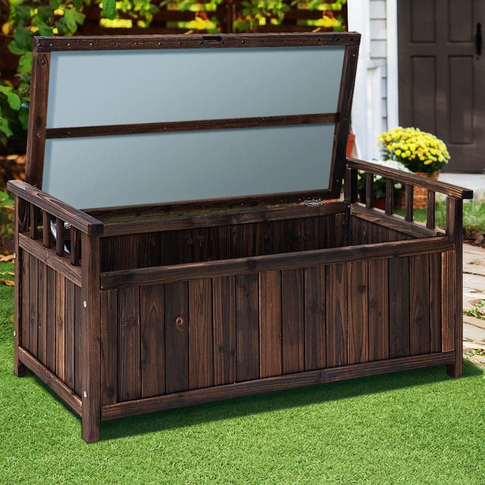 Gardeon Outdoor Storage Bench Box Wooden Garden Toy Tool Shed Patio Furniture Charcoal - Outdoorium