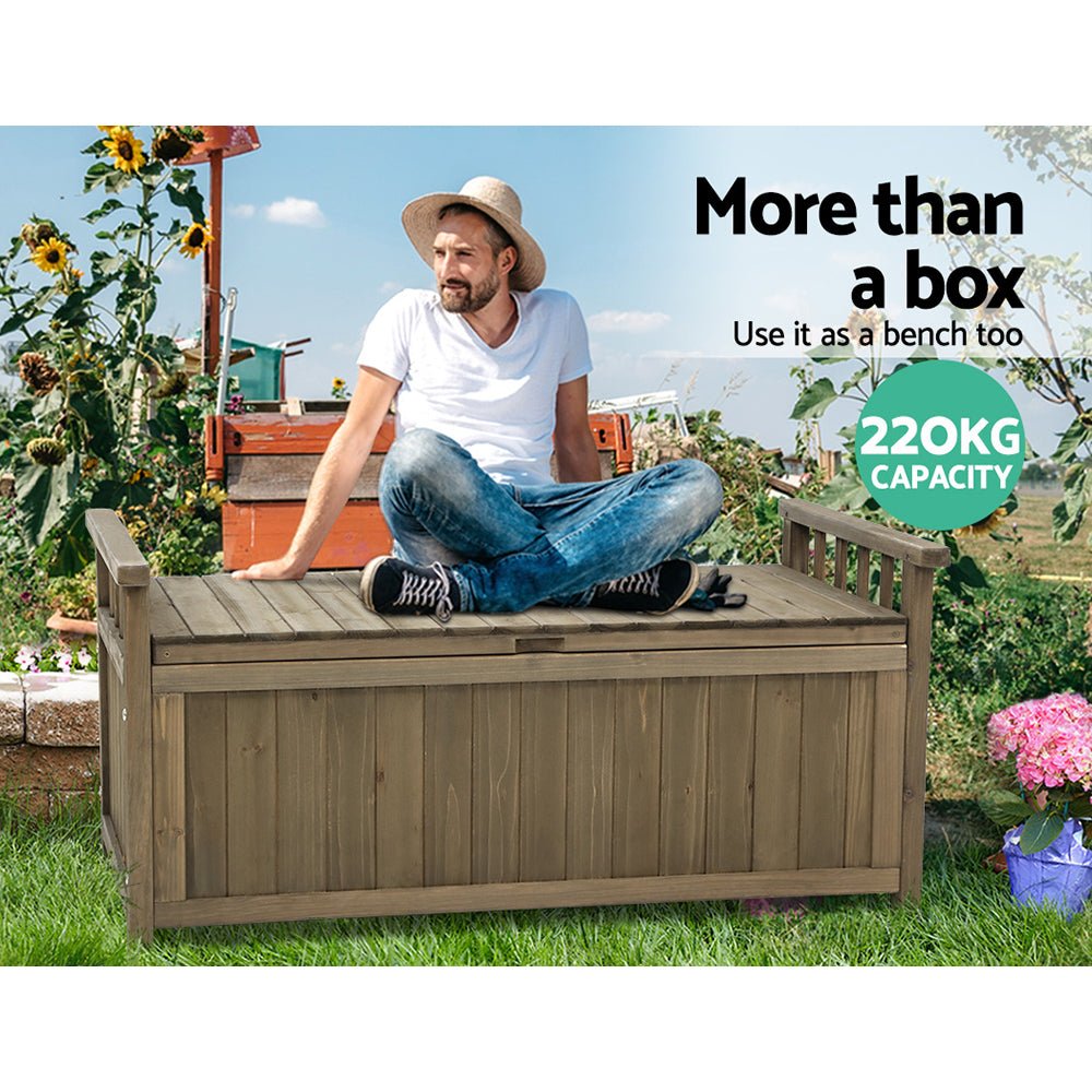 Gardeon Outdoor Storage Bench Box Wooden Garden Toy Tool Sheds Patio Furniture Brown - Outdoorium