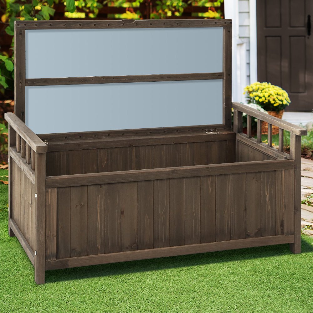 Gardeon Outdoor Storage Bench Box Wooden Garden Toy Tool Sheds Patio Furniture Brown - Outdoorium