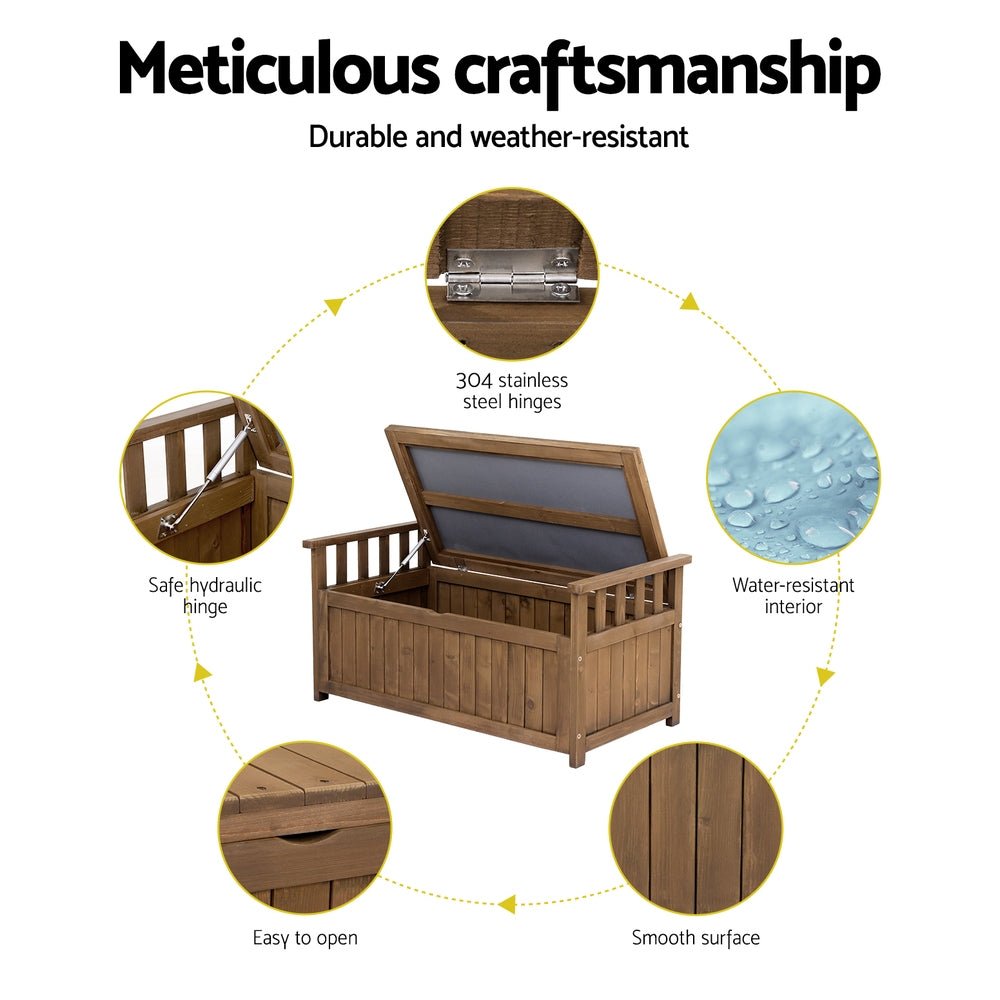 Gardeon Outdoor Storage Bench Box Wooden Garden Toy Tool Sheds Patio Furniture Brown | Outdoorium