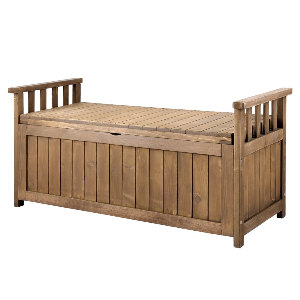 Gardeon Outdoor Storage Bench Box Wooden Garden Toy Tool Sheds Patio Furniture Brown | Outdoorium