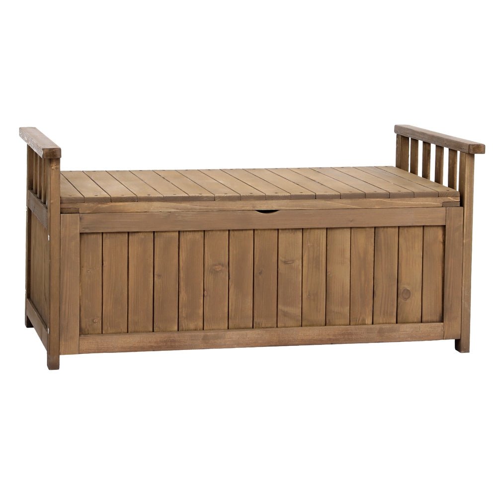 Gardeon Outdoor Storage Bench Box Wooden Garden Toy Tool Sheds Patio Furniture Brown | Outdoorium