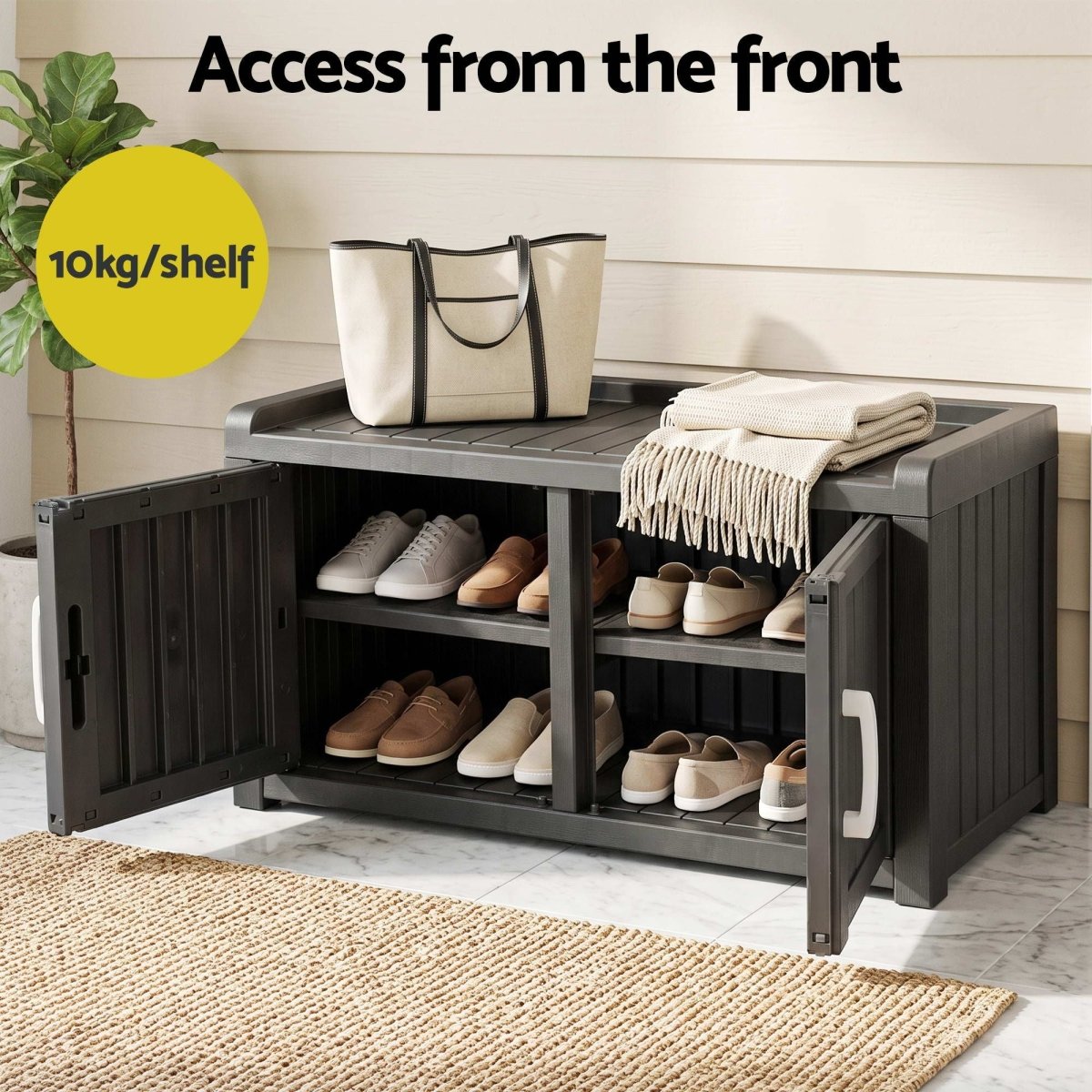 Gardeon Outdoor Storage Bench & Shoe Cabinet 81cm - Black