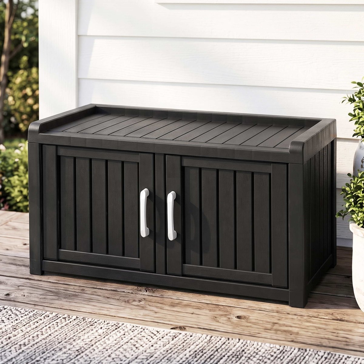 Gardeon Outdoor Storage Bench & Shoe Cabinet 81cm - Black