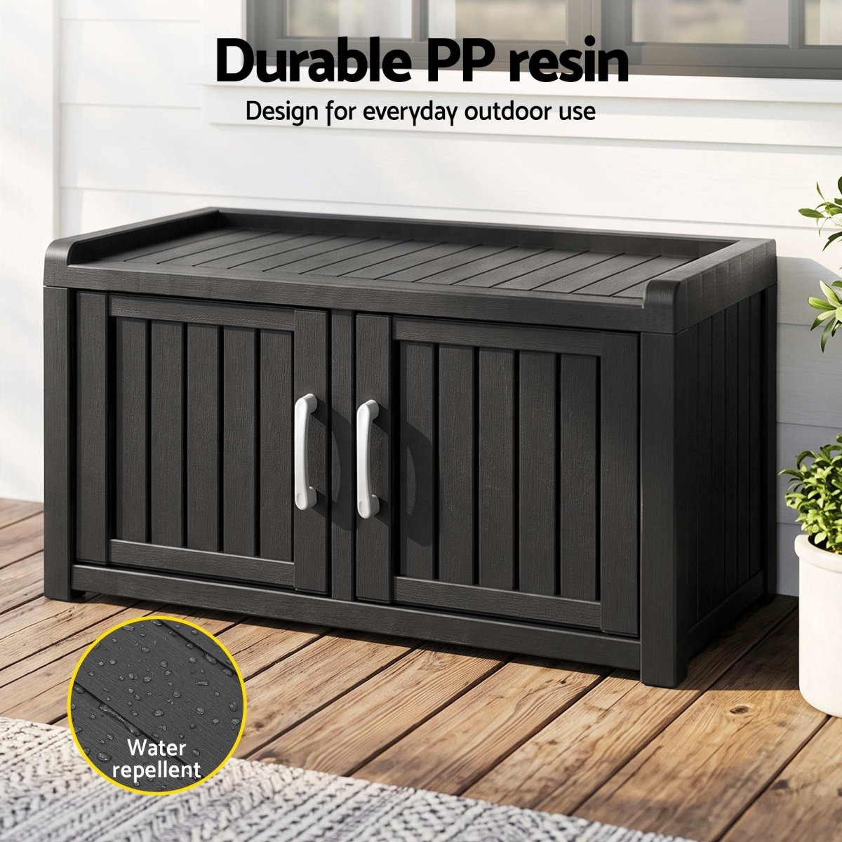Gardeon Outdoor Storage Bench & Shoe Cabinet 81cm - Black
