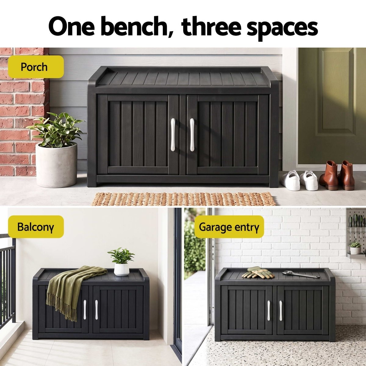 Gardeon Outdoor Storage Bench & Shoe Cabinet 81cm - Black