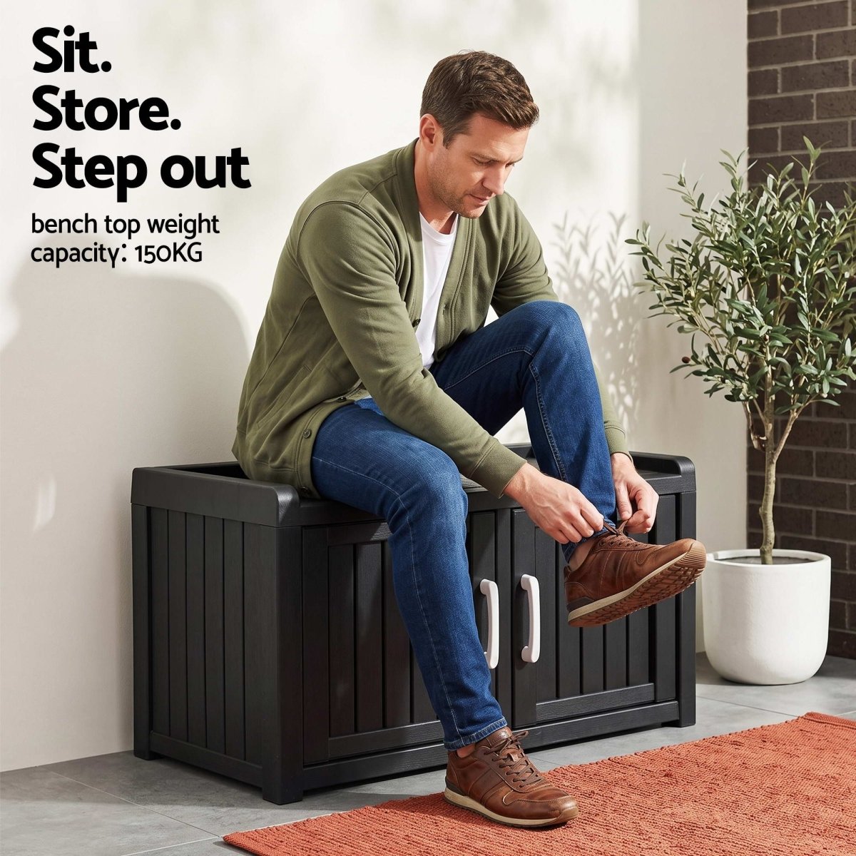 Gardeon Outdoor Storage Bench & Shoe Cabinet 81cm - Black