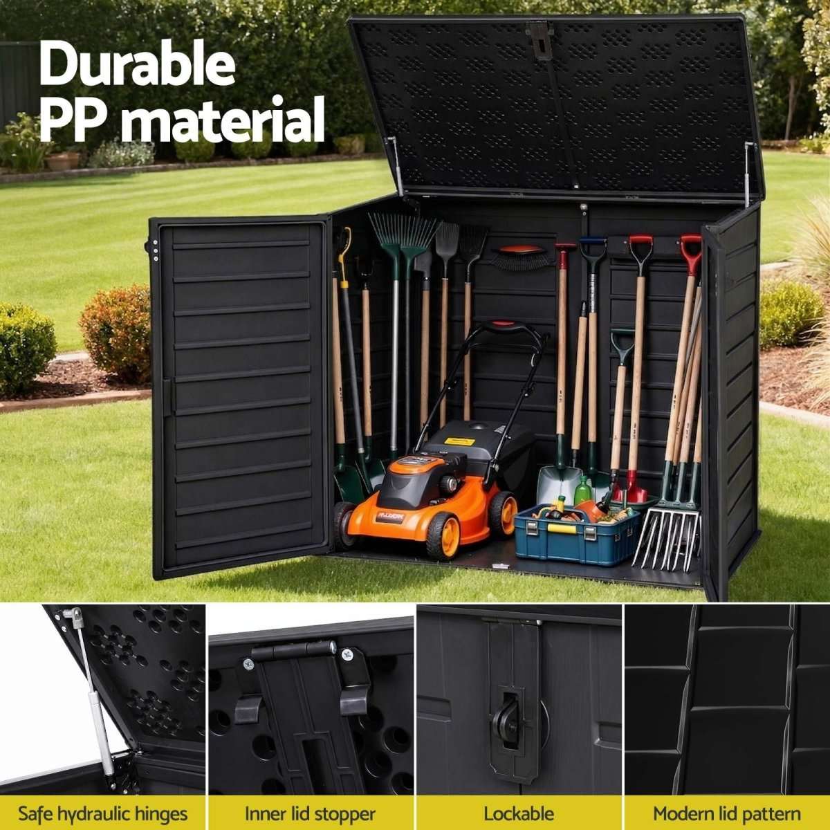Gardeon Outdoor Storage Box 1170L Container Lockable Cabinet Tool Organizer Shed Black | Home & Garden > Storage > Storage Boxes
