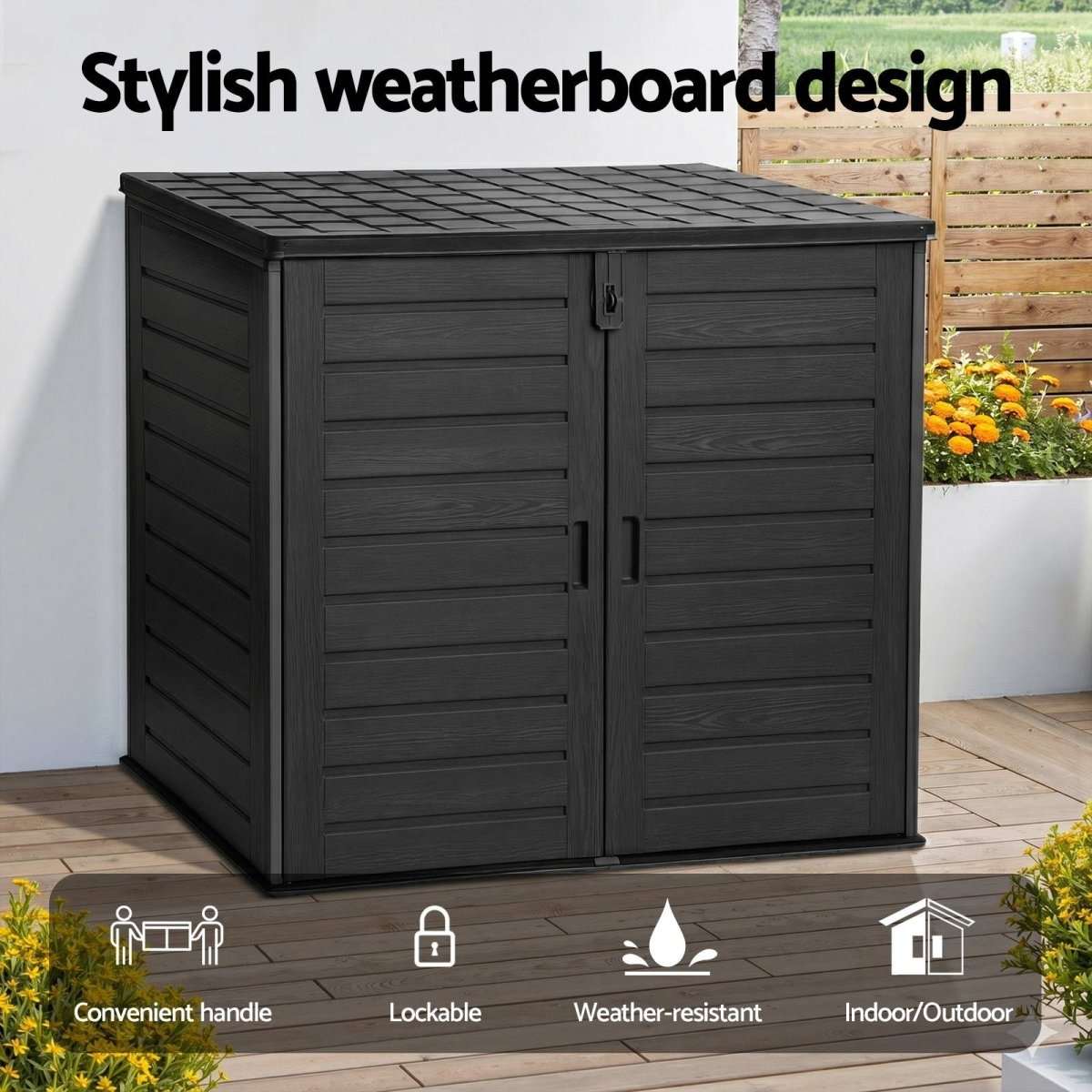 Gardeon Outdoor Storage Box 1170L Container Lockable Cabinet Tool Organizer Shed Black | Home & Garden > Storage > Storage Boxes