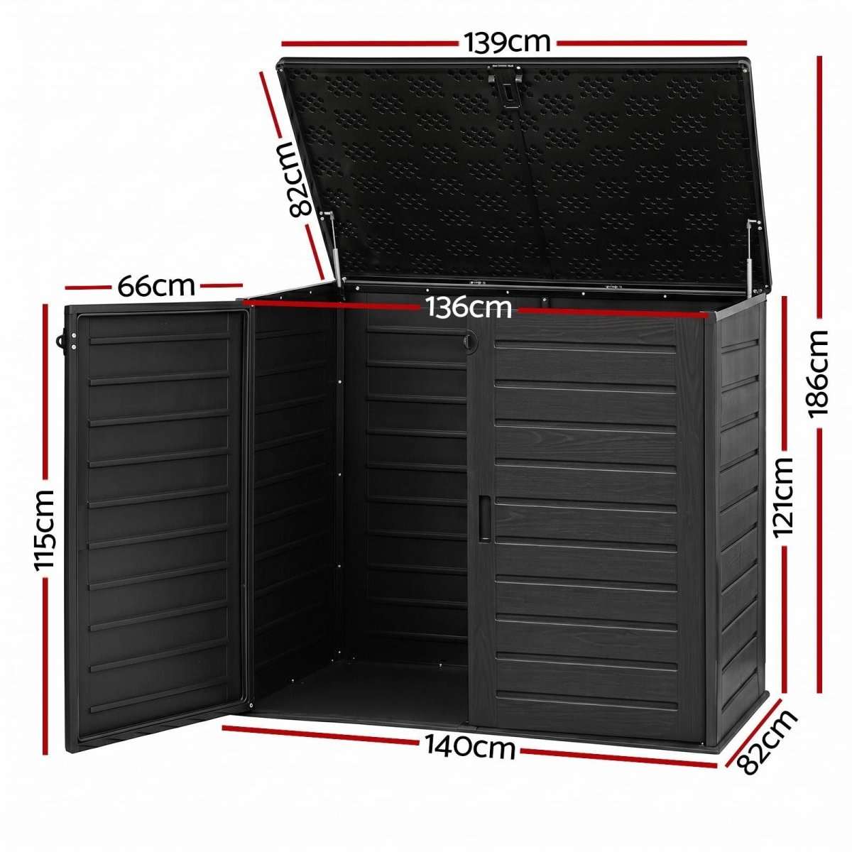 Gardeon Outdoor Storage Box 1170L Container Lockable Cabinet Tool Organizer Shed Black | Home & Garden > Storage > Storage Boxes