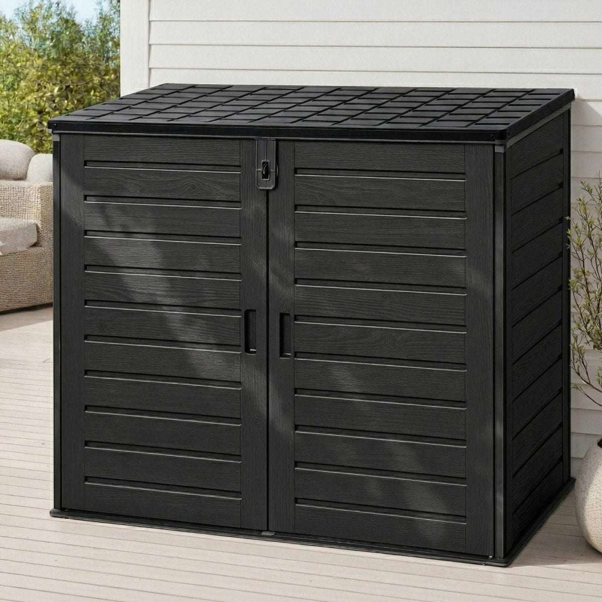 Gardeon Outdoor Storage Box 1170L Container Lockable Cabinet Tool Organizer Shed Black | Home & Garden > Storage > Storage Boxes