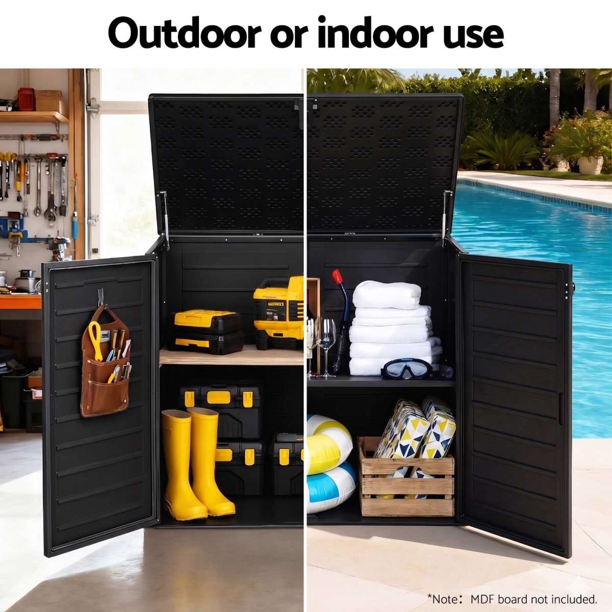 Gardeon Outdoor Storage Box 1170L Container Lockable Cabinet Tool Organizer Shed Black | Home & Garden > Storage > Storage Boxes