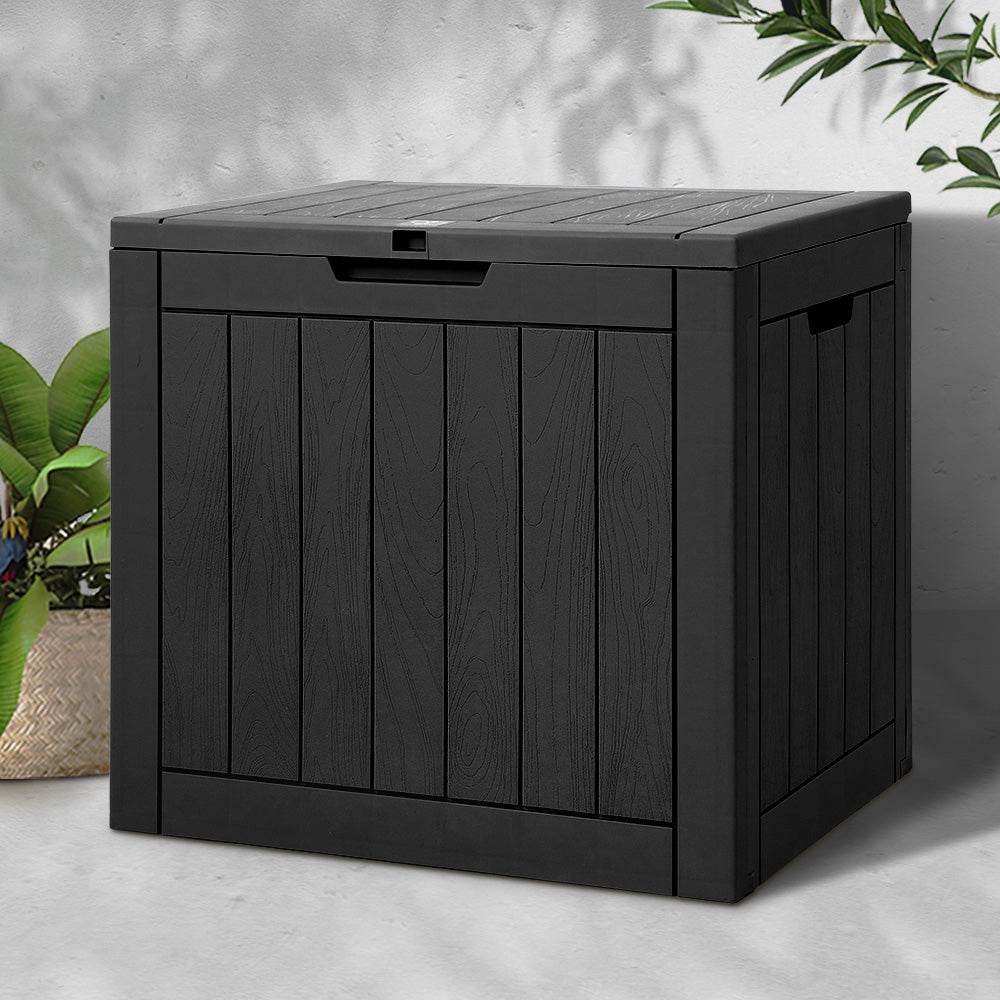 Gardeon Outdoor Storage Box 118L Container Lockable Indoor Garden Toy Tool Shed Black | Outdoorium
