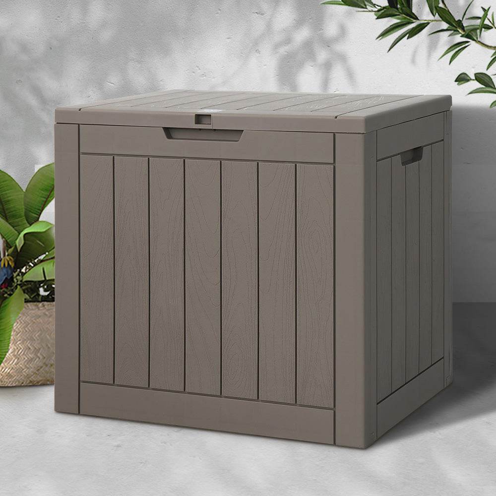 Gardeon Outdoor Storage Box 118L Container Lockable Indoor Garden Toy Tool Shed Grey | Outdoorium