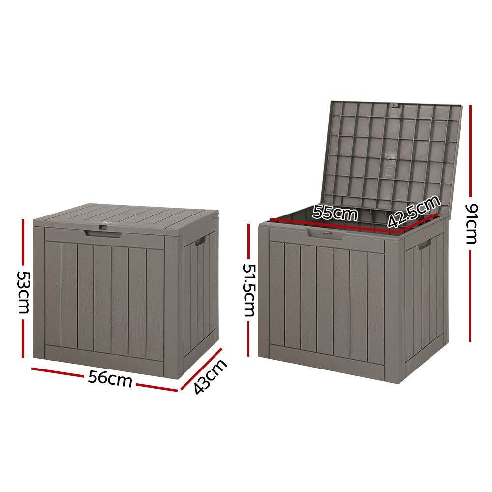 Gardeon Outdoor Storage Box 118L Container Lockable Indoor Garden Toy Tool Shed Grey | Outdoorium