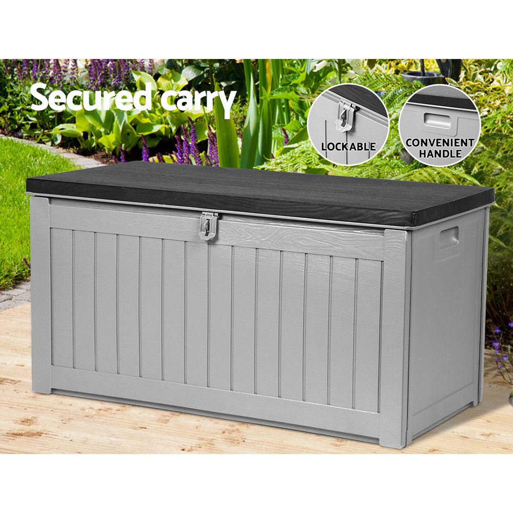 Gardeon Outdoor Storage Box 190L Container Lockable Garden Bench Tool Shed Black - Outdoorium