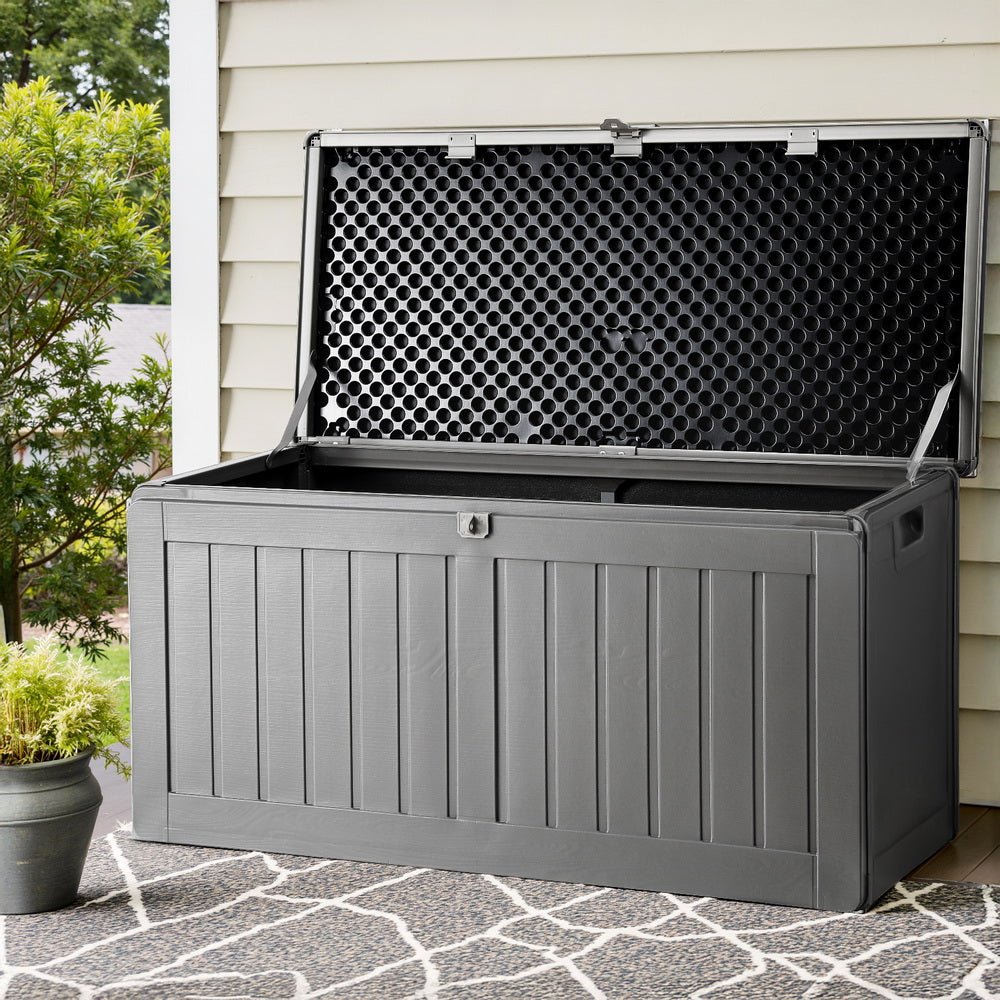 Gardeon Outdoor Storage Box 190L Container Lockable Garden Bench Tool Shed Black - Outdoorium