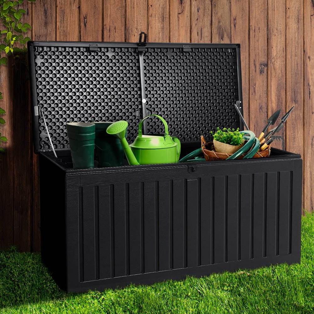 Gardeon Outdoor Storage Box 270L Container Lockable Garden Bench Tool Shed Black - Outdoorium
