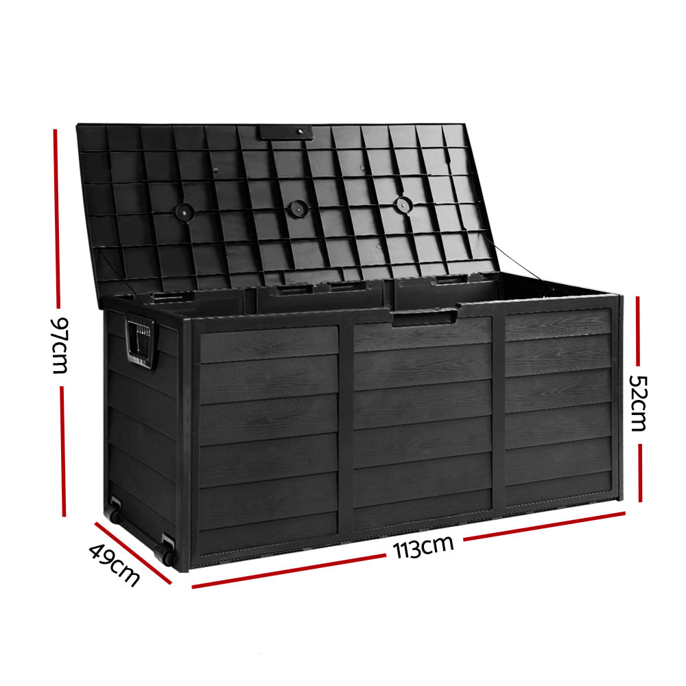 Gardeon Outdoor Storage Box 290L Lockable Organiser Garden Deck Shed All Black - Outdoorium