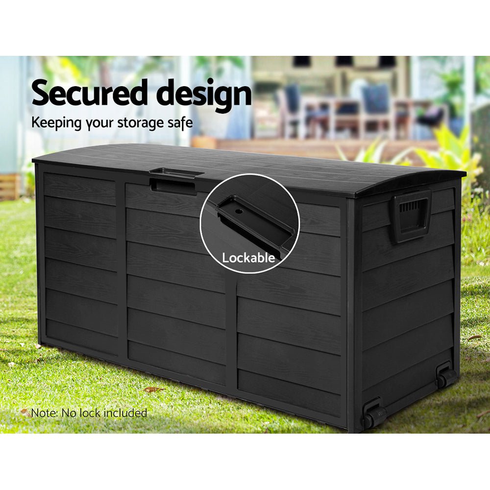 Gardeon Outdoor Storage Box 290L Lockable Organiser Garden Deck Shed All Black - Outdoorium