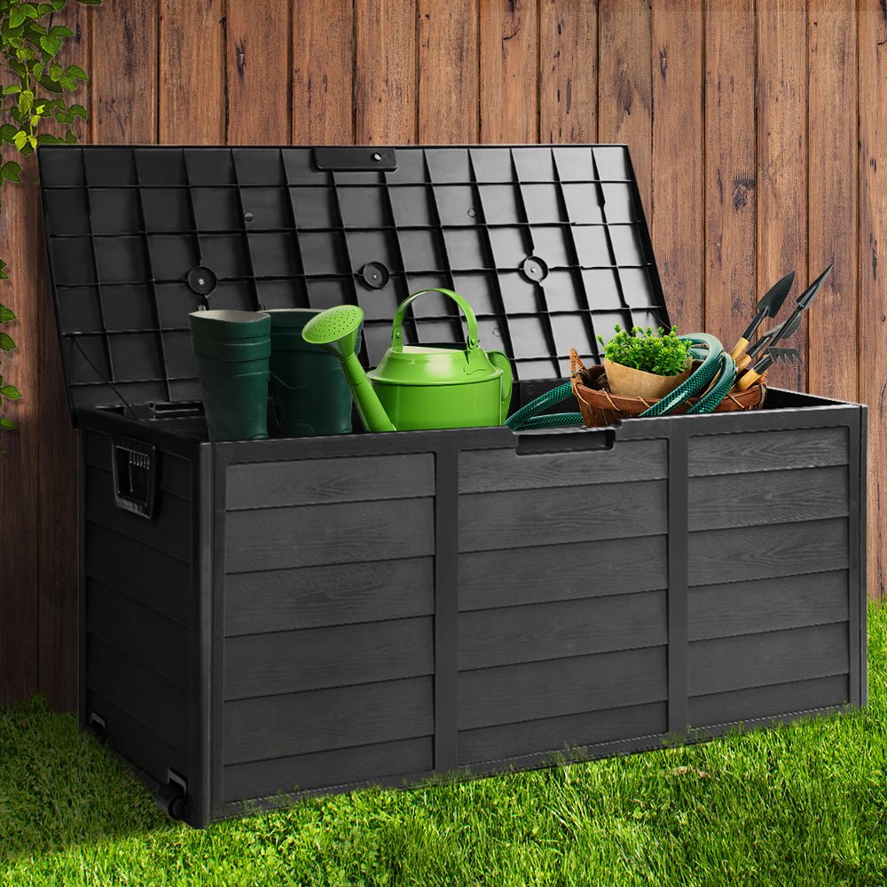 Gardeon Outdoor Storage Box 290L Lockable Organiser Garden Deck Shed All Black - Outdoorium