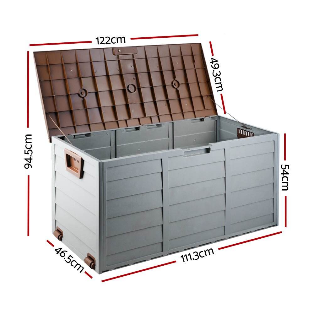 Gardeon Outdoor Storage Box 290L Lockable Organiser Garden Deck Shed Tool Brown - Outdoorium