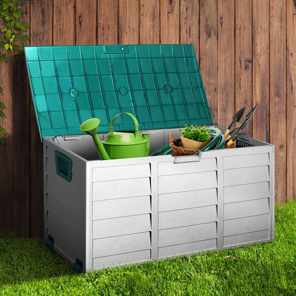 Gardeon Outdoor Storage Box 290L Lockable Organiser Garden Deck Shed Tool Green - Outdoorium