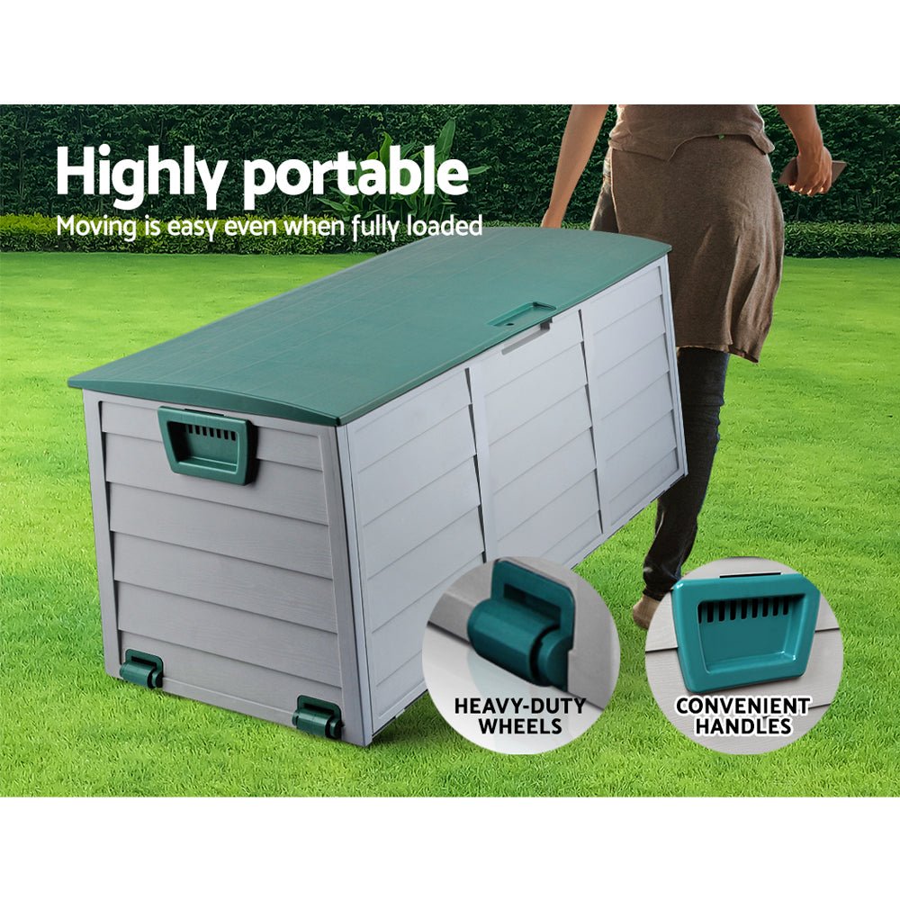 Gardeon Outdoor Storage Box 290L Lockable Organiser Garden Deck Shed Tool Green - Outdoorium